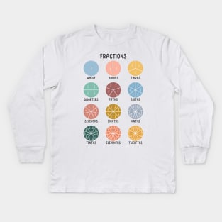 Math Fraction Wheels Educational Art in Muted Boho Rainbow Colors for Kids Kids Long Sleeve T-Shirt